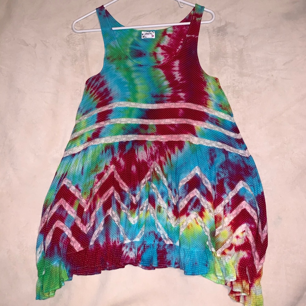 Free People Tie Dye Voile and Lace Trapeze Slip
